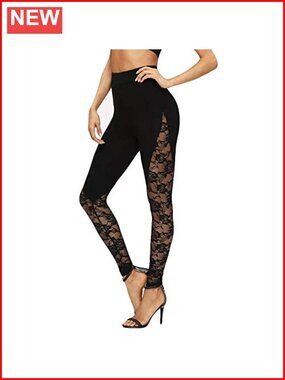 High Waist Sexy Lace Mesh Panel Leggings Yoga Workout Pants